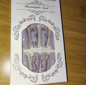 3/$15 Press on Acrylic Purple 3D Bow Rhinestone Nails Coffin Medium Women